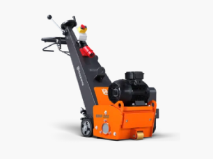 Orangefarbene, elektrische Bodenfräse Husqvarna BMP 265 für die mittelgroße Oberflächenbearbeitung. Kompaktgerät mit robustem Gehäuse, zentraler Tiefeneinstellung und integriertem Anschluss für die Staubabsaugung zur effizienten Untergrundvorbereitung